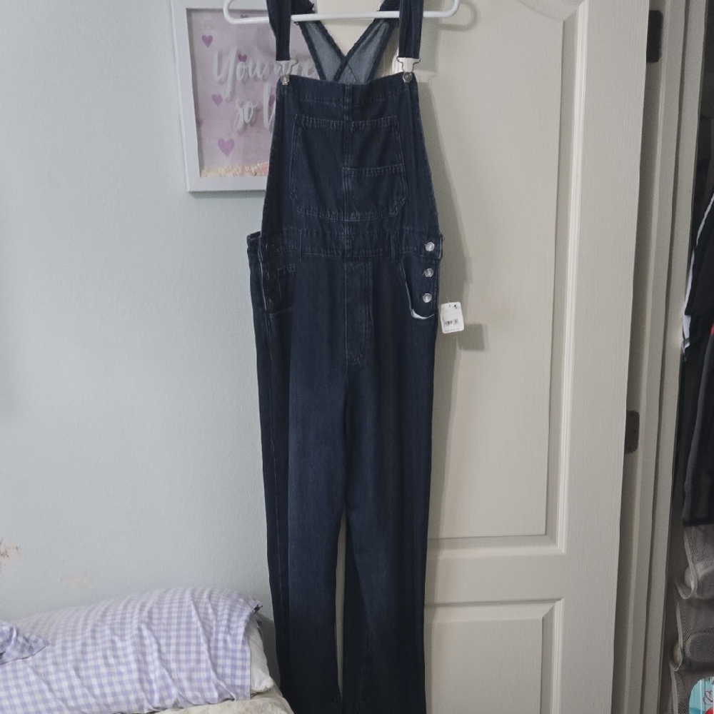 Free People Dark Blue Denim Overalls